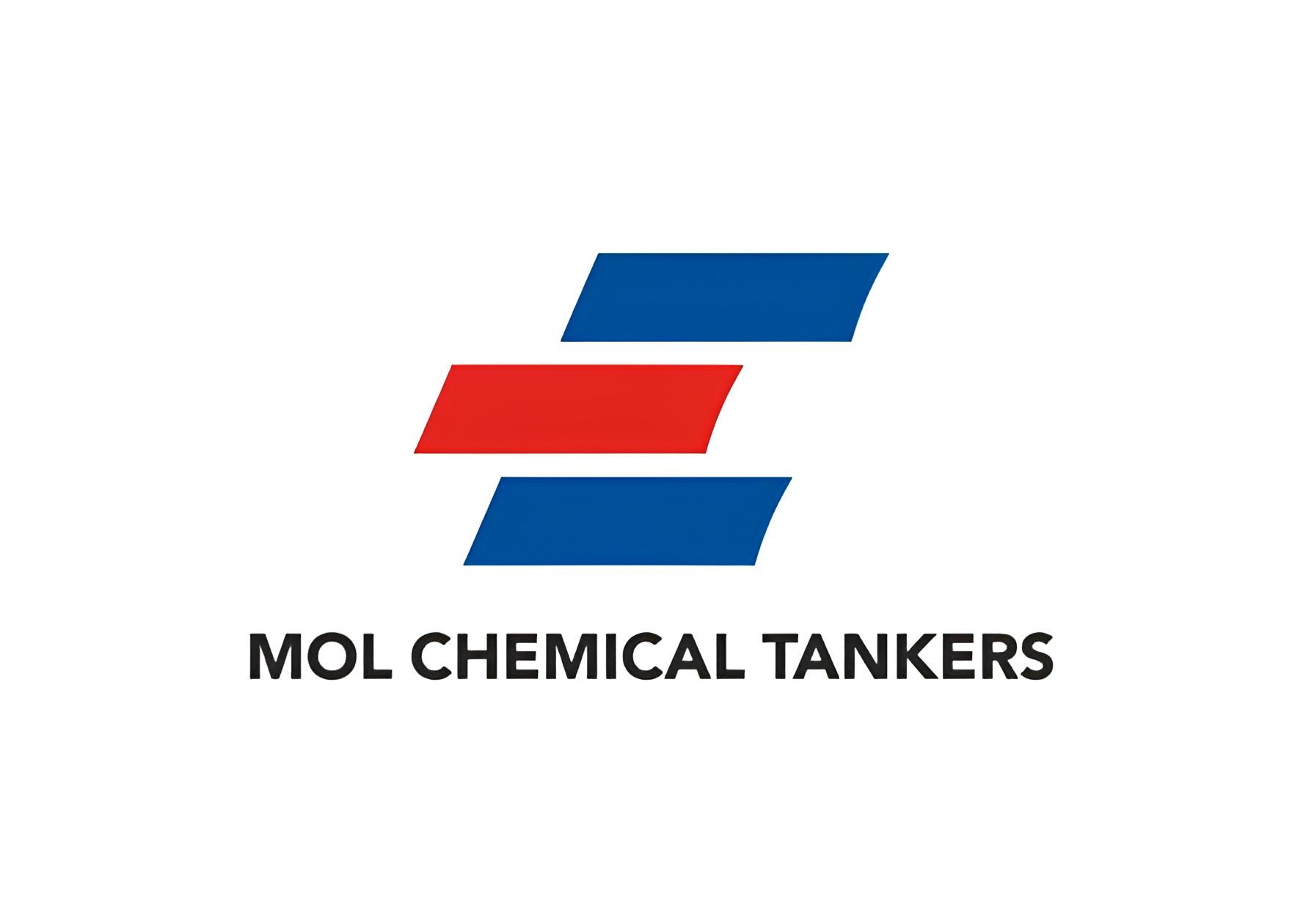 Logo of MOL Chemical Tankers with three stylized horizontal bars; two blue, one red, forming an "E" shape above the company name in bold black text.