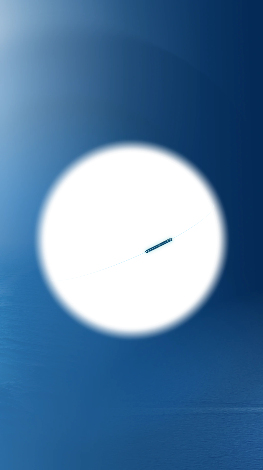 A turquoise oval pendant on a thin white chain is displayed against a dark blue and black gradient background.